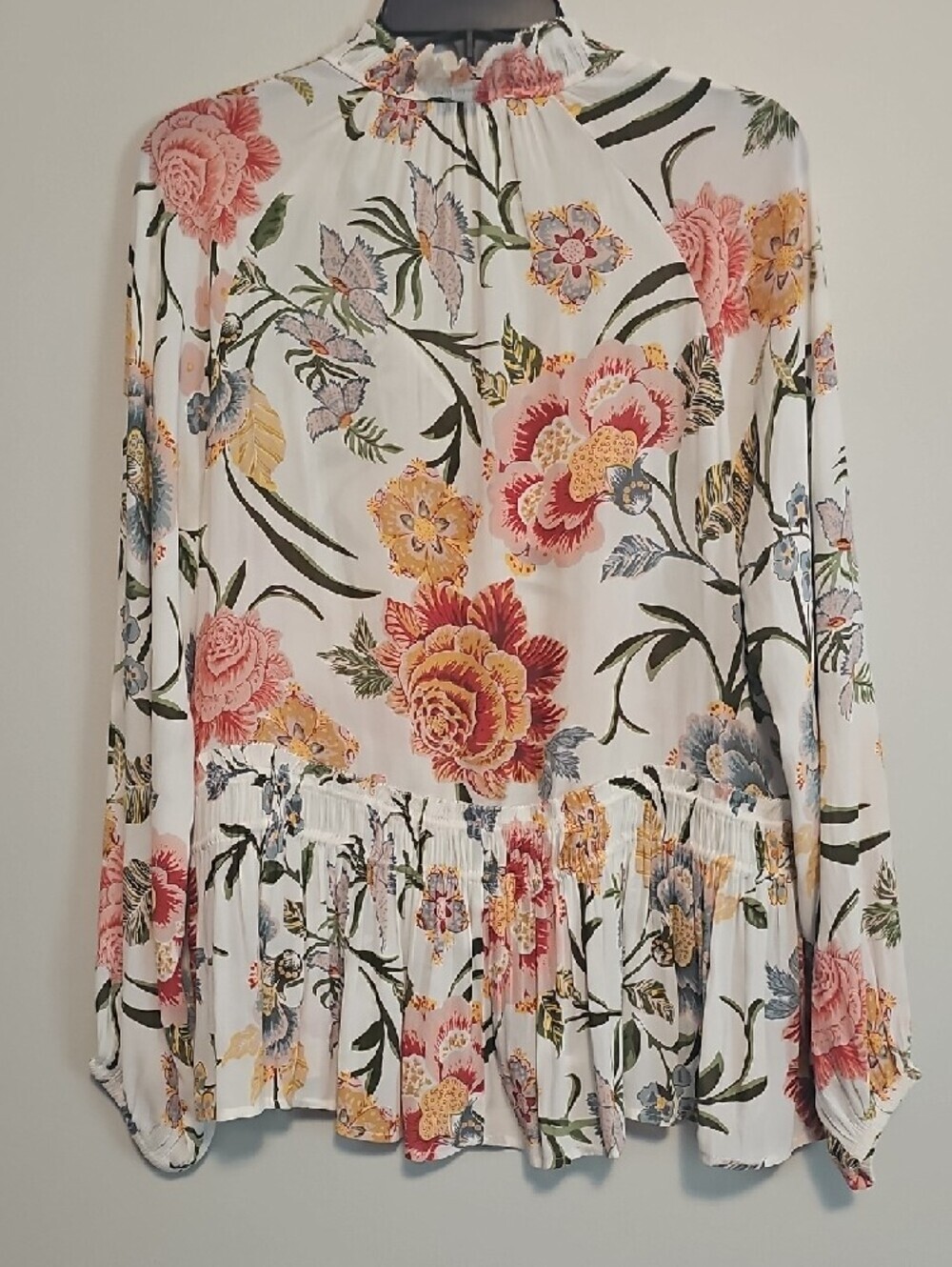 LOFT White Floral Ruffle Peplum Blouse with Multi-Color Print - Picture 4 of 5